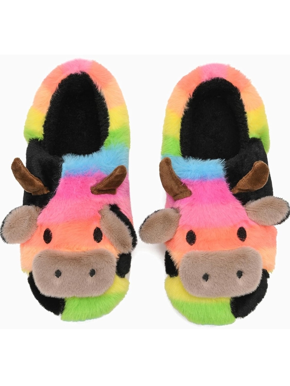 Rainbow Cow Plush Slippers